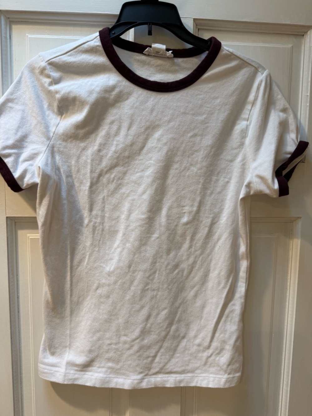 Good American White Tee with Burgundy/ brown trim